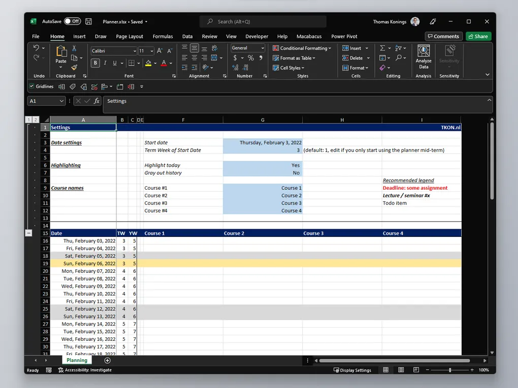 Academic Planner Template